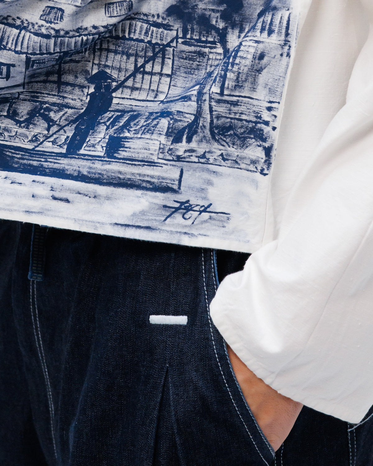 Cotton shirt with a flap x Artszero BLUE