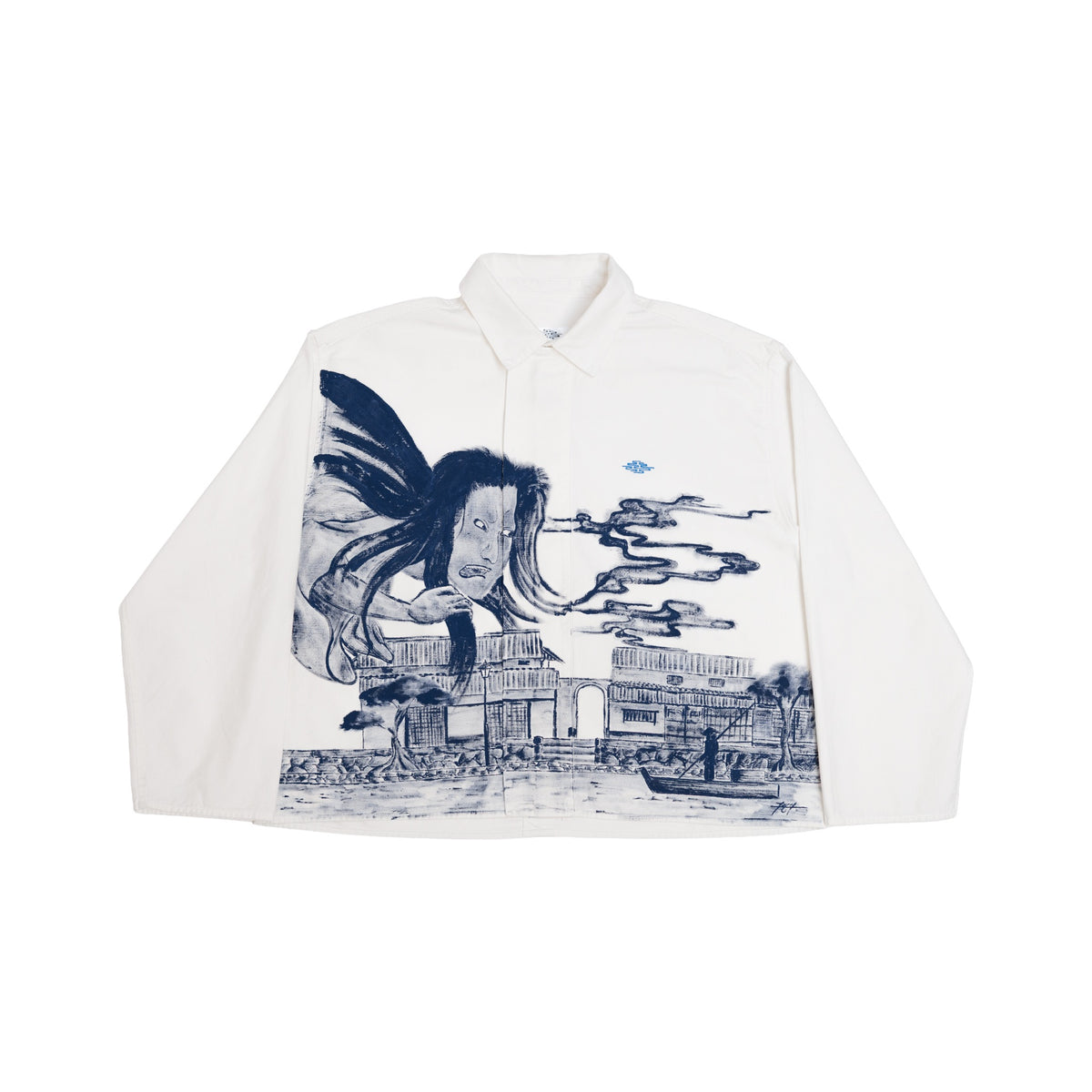 Cotton shirt with a flap x Artszero BLUE