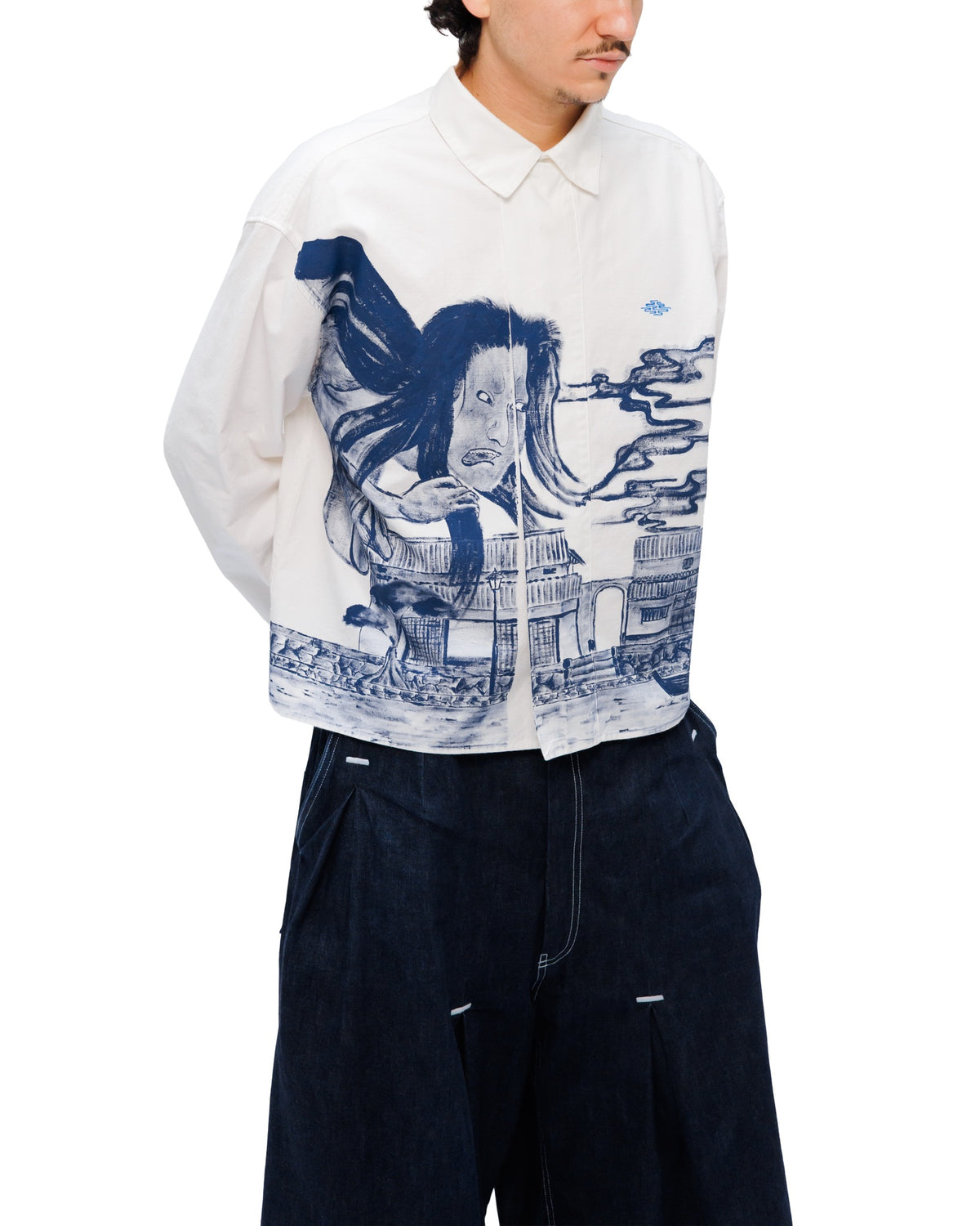 Cotton shirt with a flap x Artszero BLUE