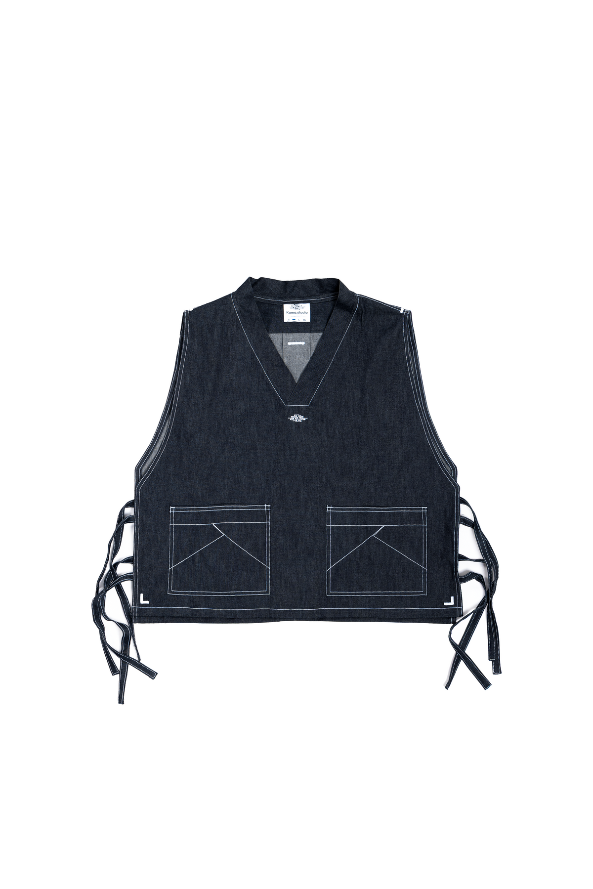 Denim apron with tie straps