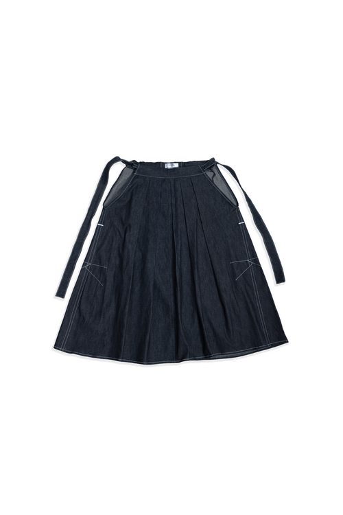 Hakama jupe en denim brut japonais venant de Kojima, design de Kurashiki et fait en France, Made in France – Kumo.studio